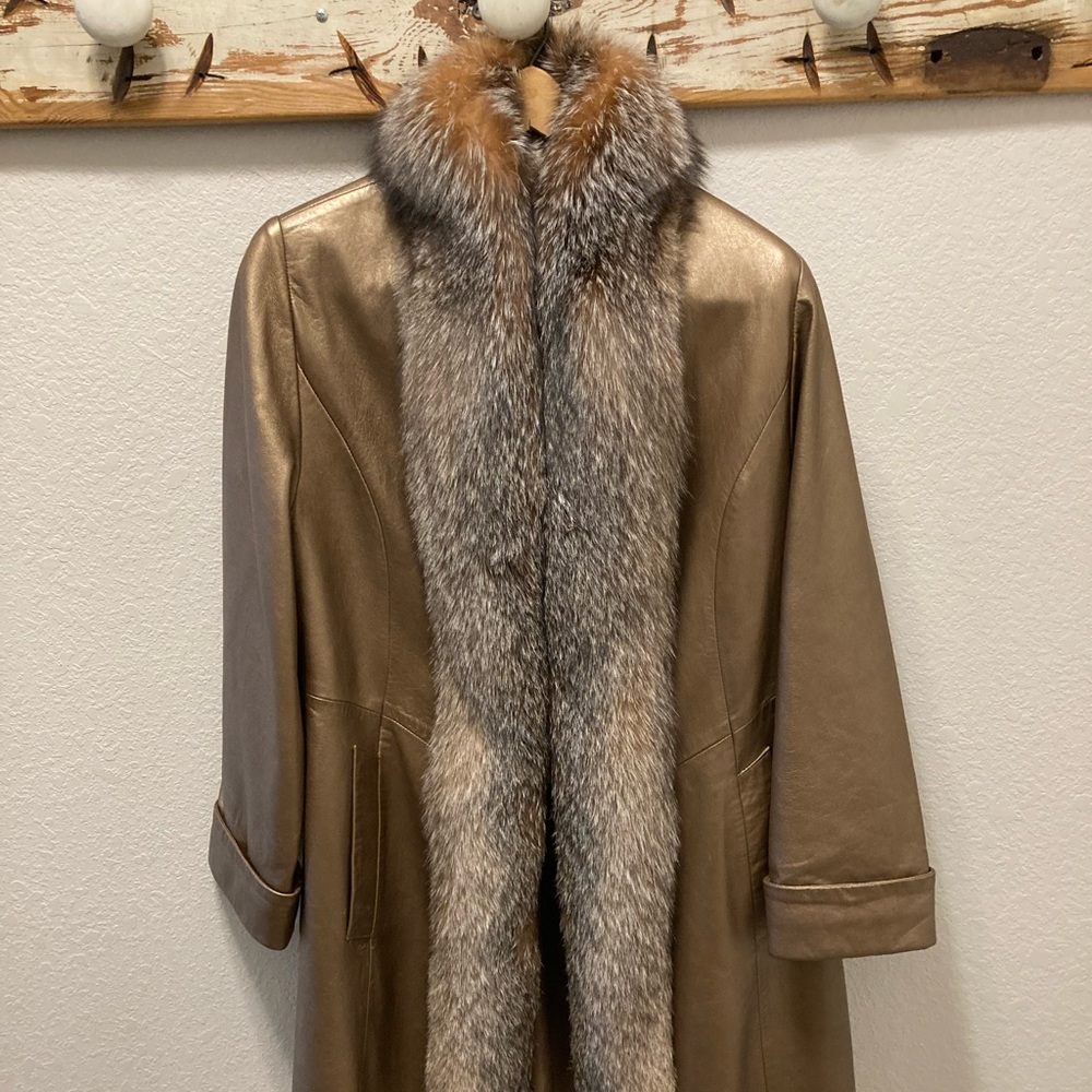 Women’s Bronze/Cryst Leather & Crystal Fox Stroller jacket Sweep 60", length 37"